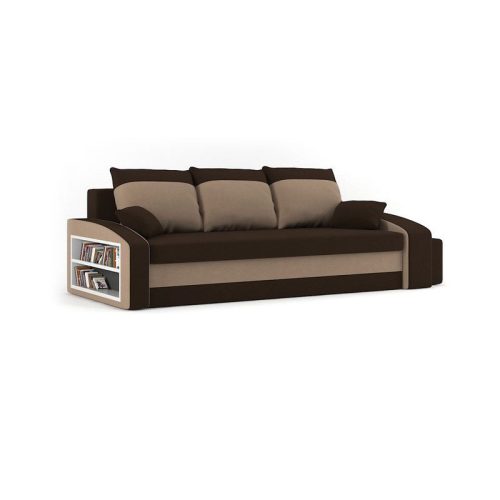 HEWLET kanapéágy polccal és 2 db puffal, PRO szövet, bonell rugóval, bal oldali polc, jobb oldali puff tároló, barna / cappuccino