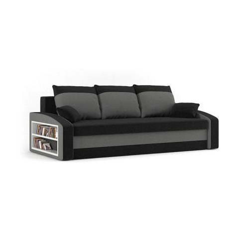 HEWLET kanapéágy polccal, PRO szövet, bonell rugóval, bal oldali polc, fekete / szürke