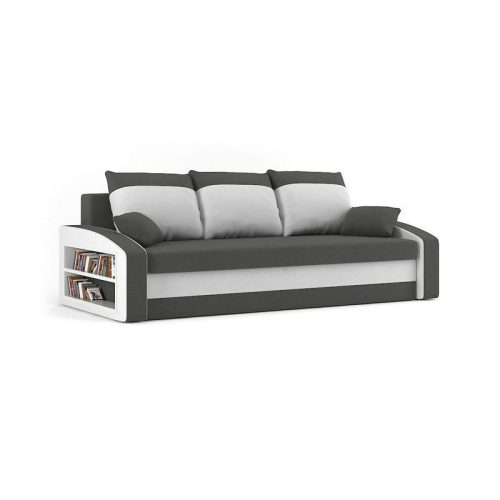 HEWLET kanapéágy polccal, PRO szövet, bonell rugóval, bal oldali polc, szürke / fehér