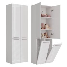   Aldabra 2K DD fürdőszoba szekrény, 60x174x30 cm, fényes fehér