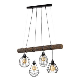   Aldabra Uriel függőlámpa E27-es foglalat, 4 izzós, 60W fekete/pácolt-fenyő-dió