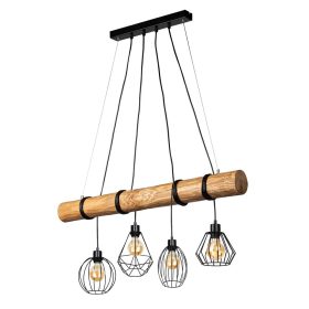   Aldabra Uriel függőlámpa E27-es foglalat, 4 izzós, 60W fekete-festett fenyő